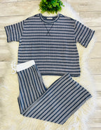 Women’s Zenana Navy Ribbed Drop - Shoulder Two Piece Set