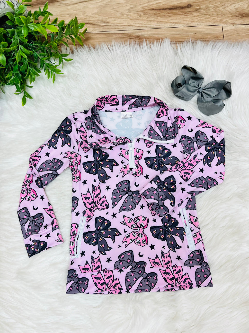 Girl’s Halloween Quarter Zip Pink Pant Outfit
