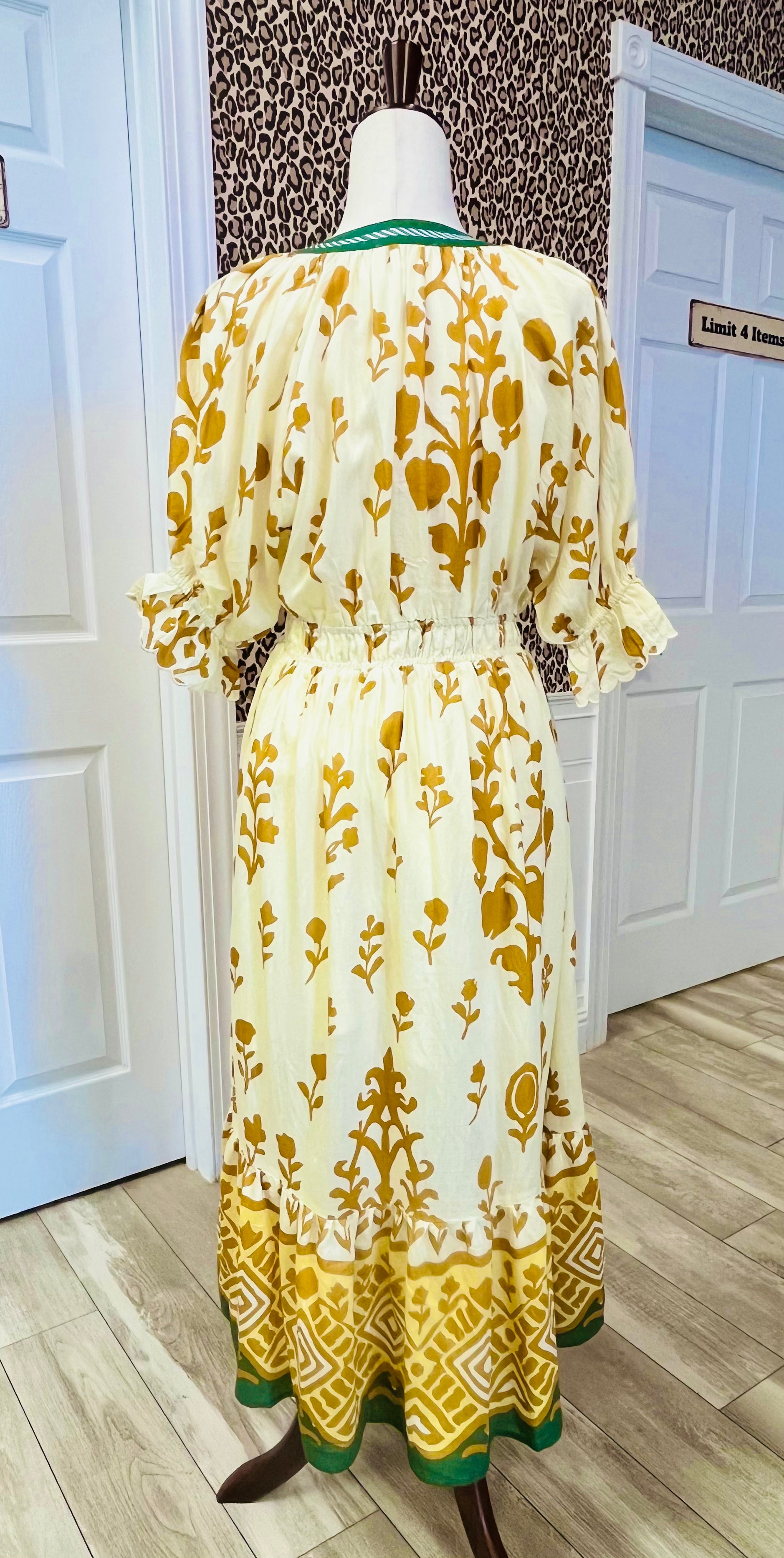 Women’s Umgee Smocked Yellow Floral Split Neck Dress