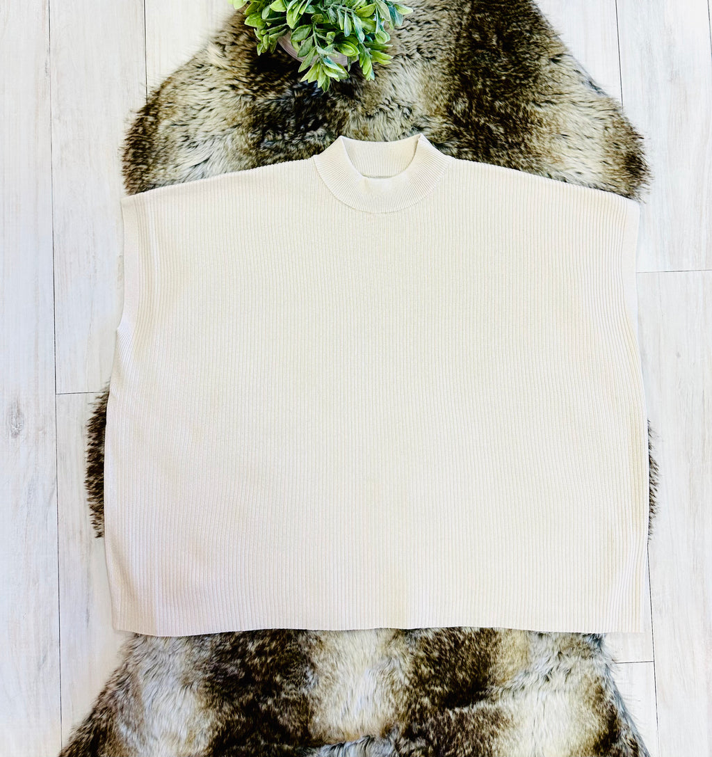 Women’s Sand Beige Mock Neck Top oversized