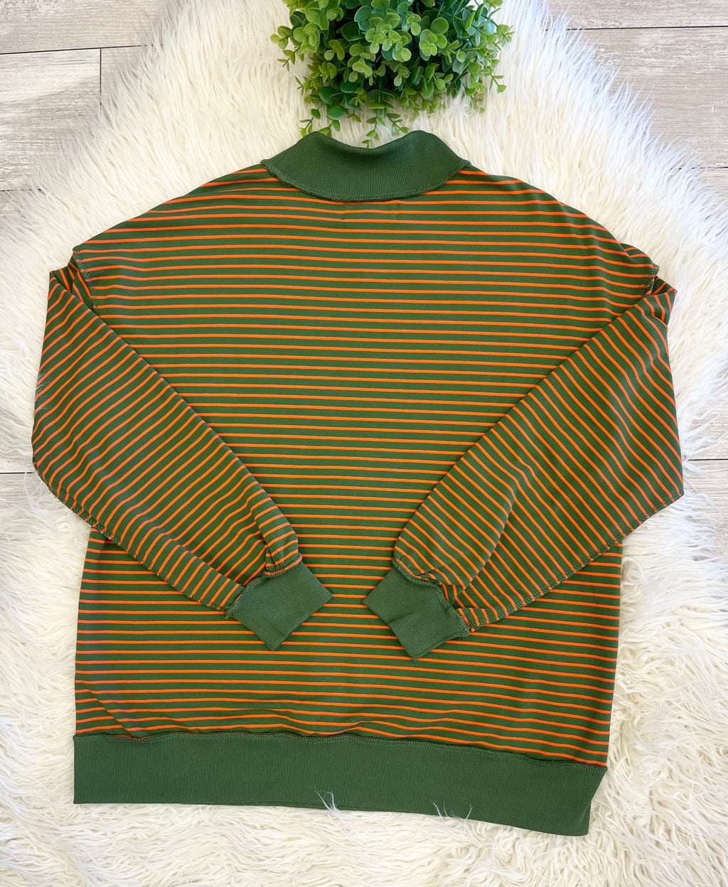 Women’s Evermmee Green & Orange Striped Mock Neck Cotton Top - True to Size with Oversized Look