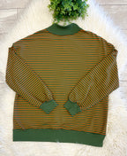 Women’s Evermmee Green & Orange Striped Mock Neck Cotton Top - True to Size with Oversized Look