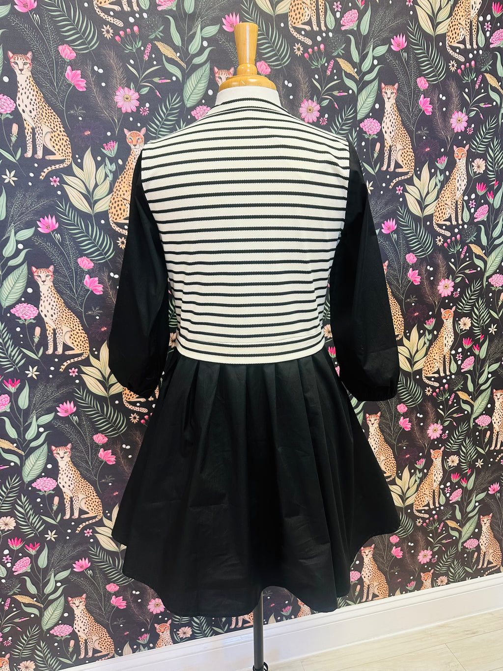 Women’s Jodifl Black and White Stripe Dress with Bows