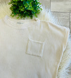 Women’s Zenana Soft Waffle Knit Pocket Top In Light Beige - Oversized