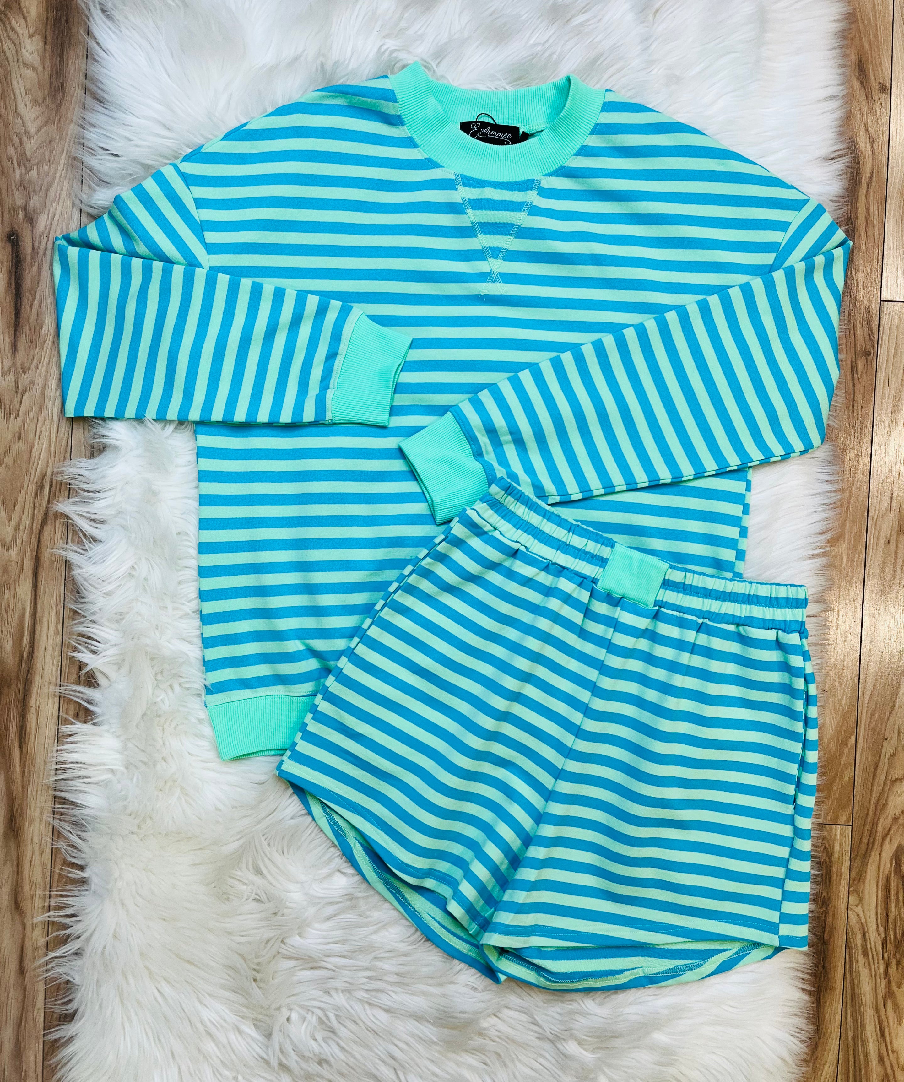 Women’s Evermmee Blue and Green Striped Set