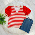 Women’s Jodifl Red Stripe Puff Sleeve Top