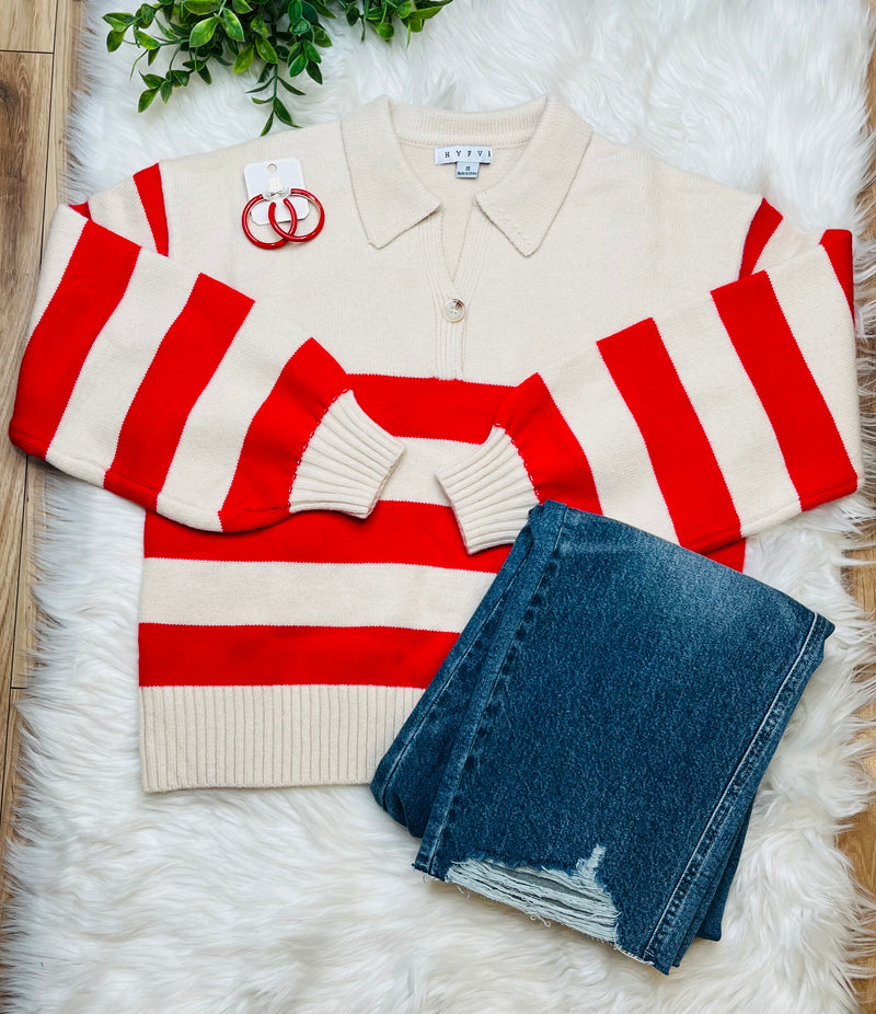Womens Red Striped Sweater