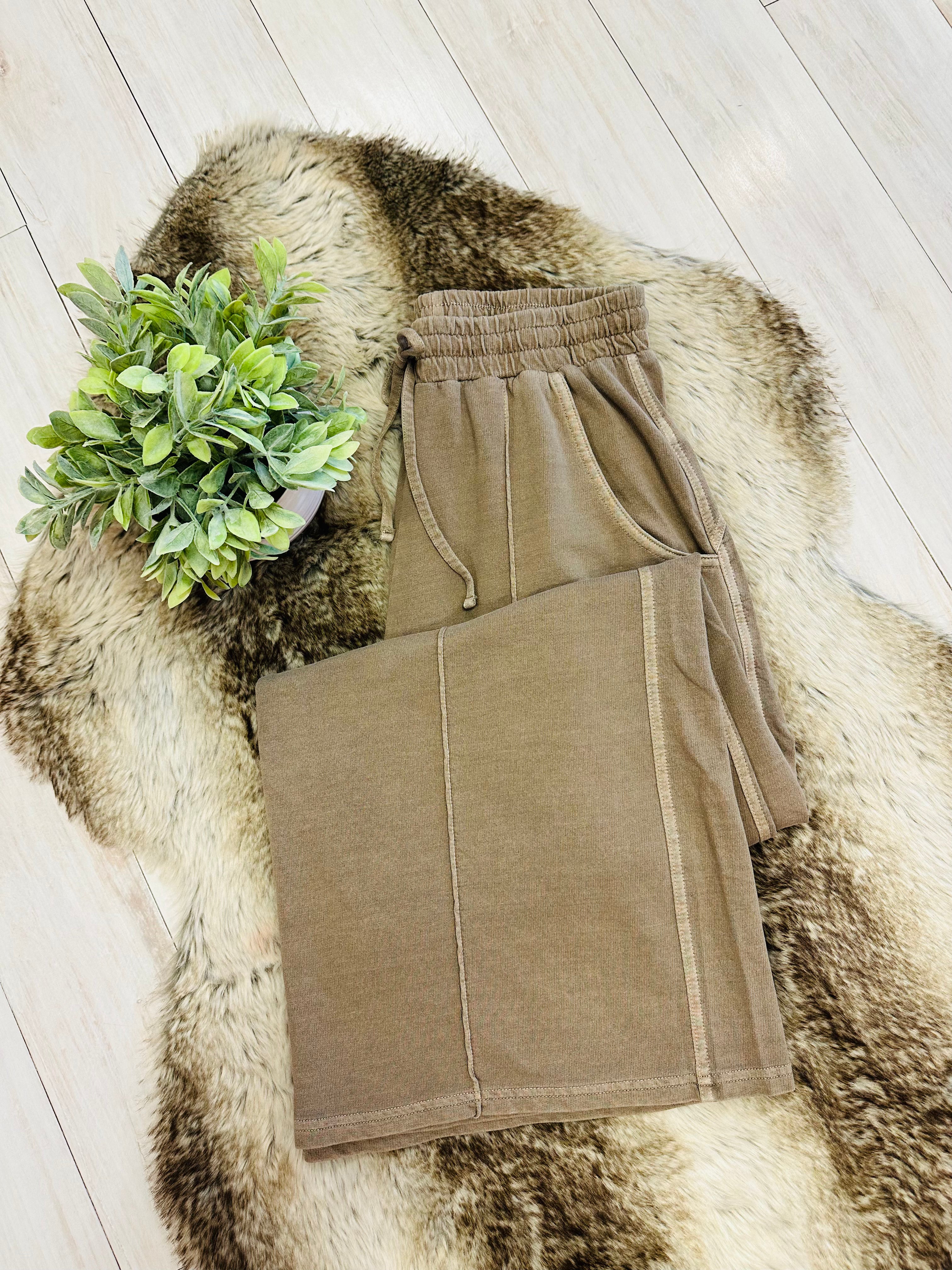 Women’s Mocha Wide Leg Crop/Petite Pants by Zenana- True to Size