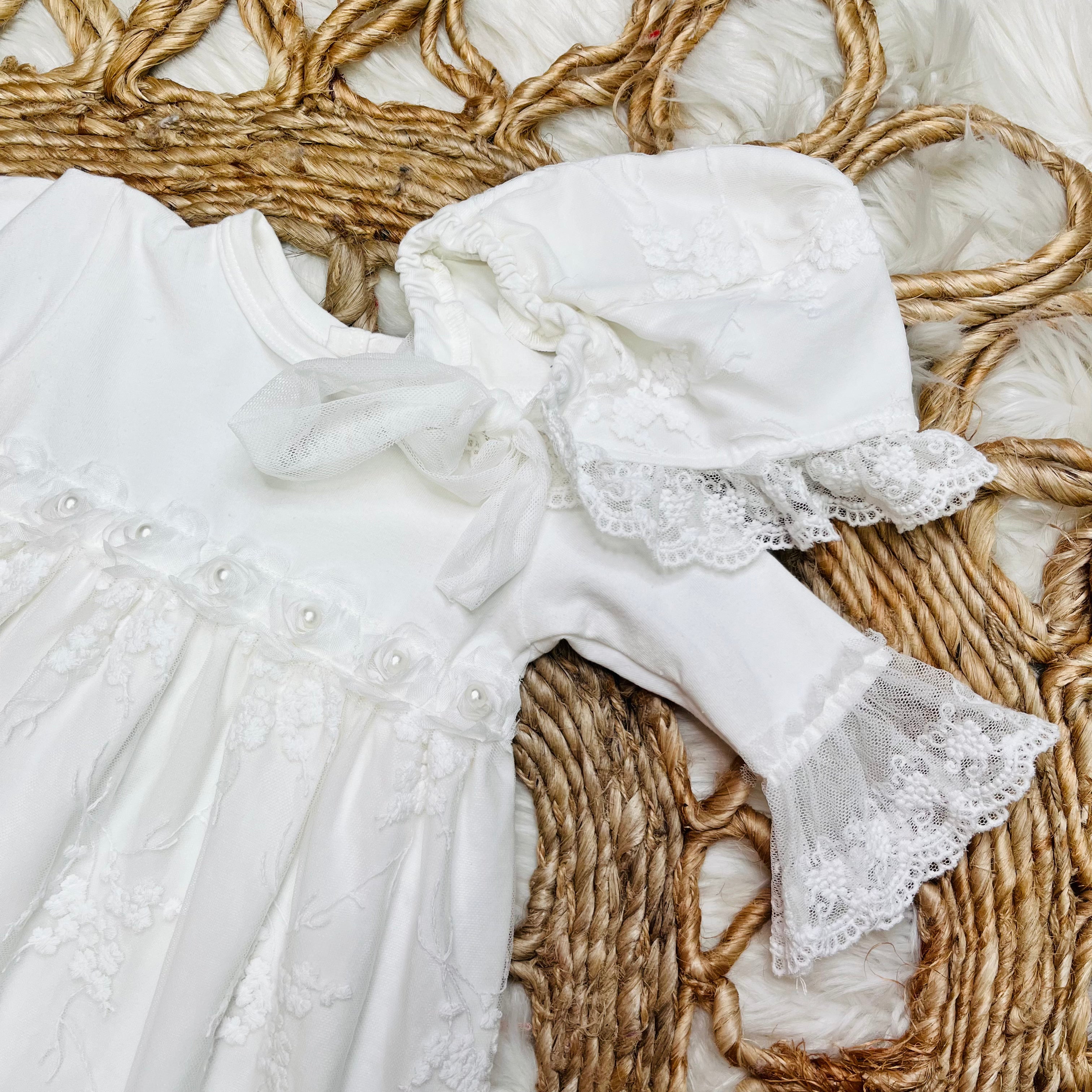 Girls Haute Baby White Anna Corine Gown, Bonnet, Blanket Set