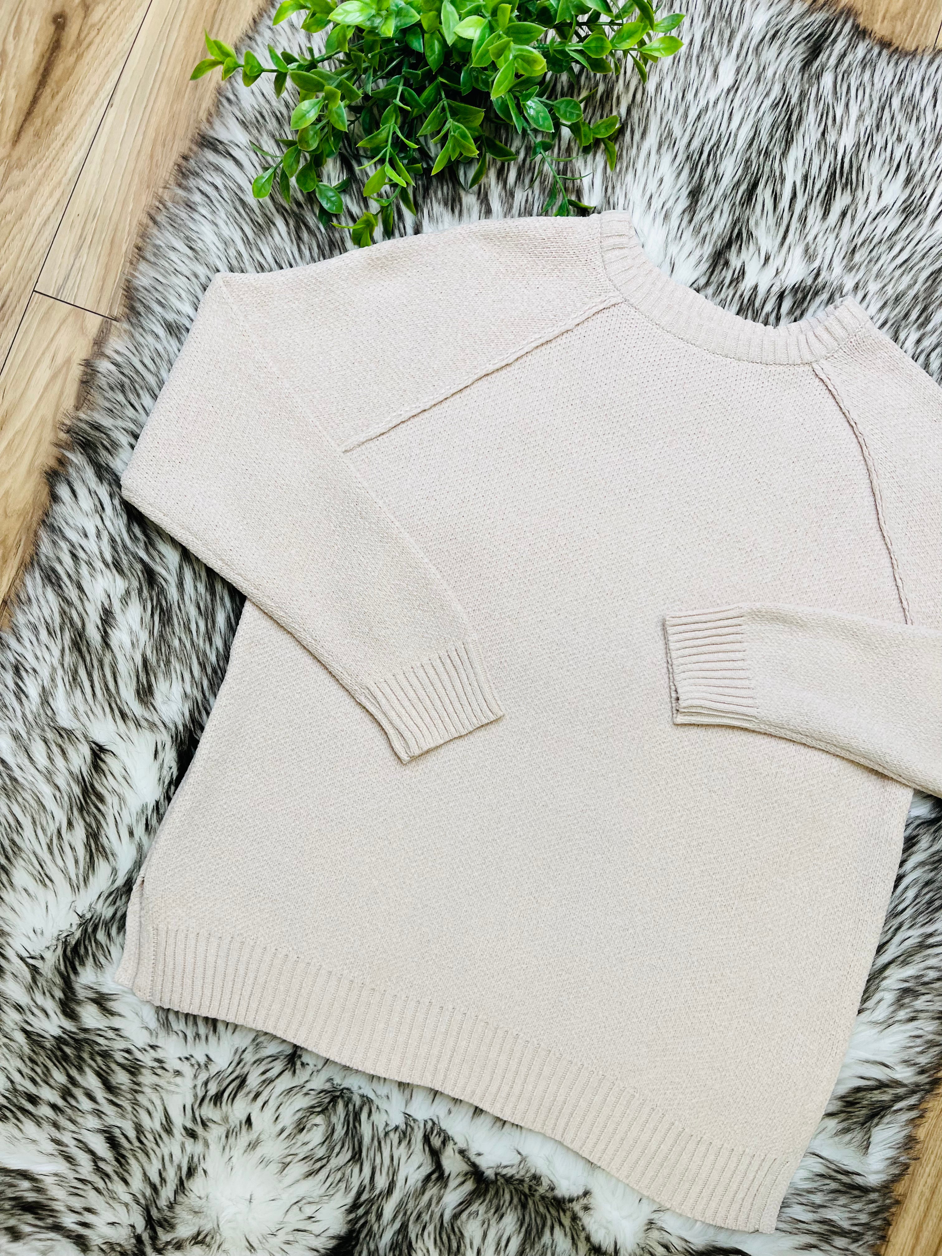 Women’s Zenana Sand Beige Exposed Seam Sweater Top- True to size