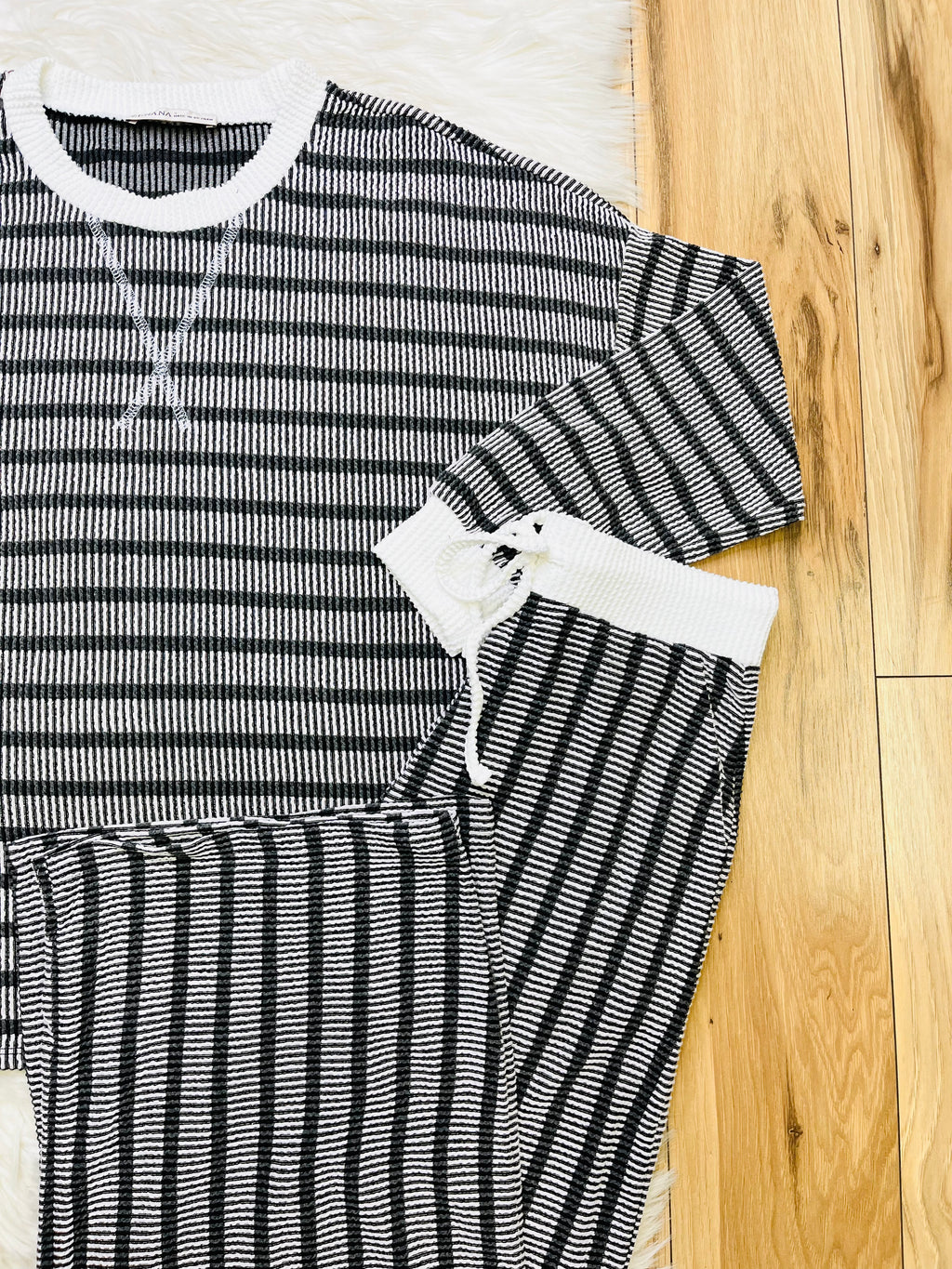 Women’s Zenana Black Striped Ribbed Pant Set