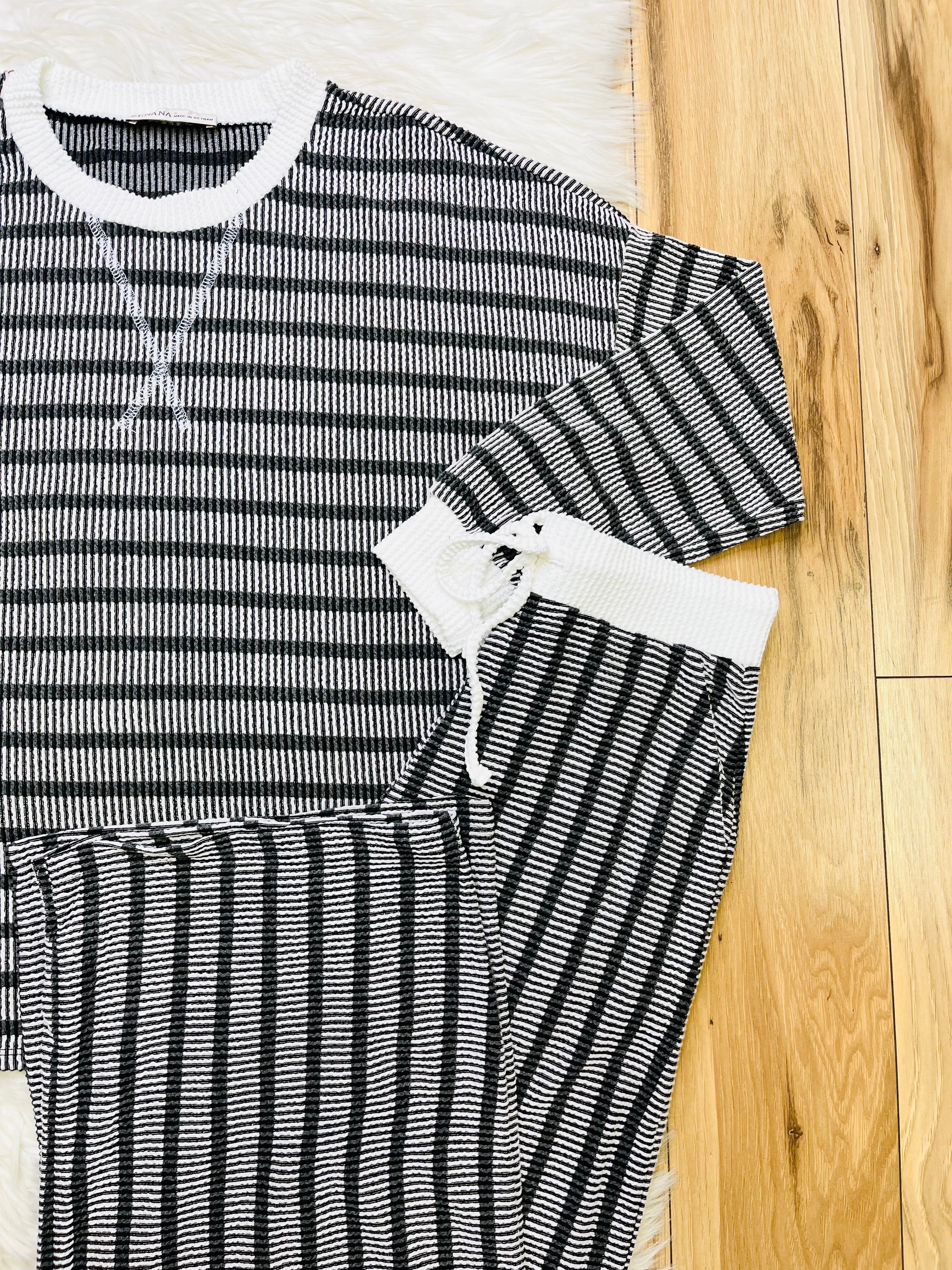 Women’s Zenana Black Striped Ribbed Pant Set