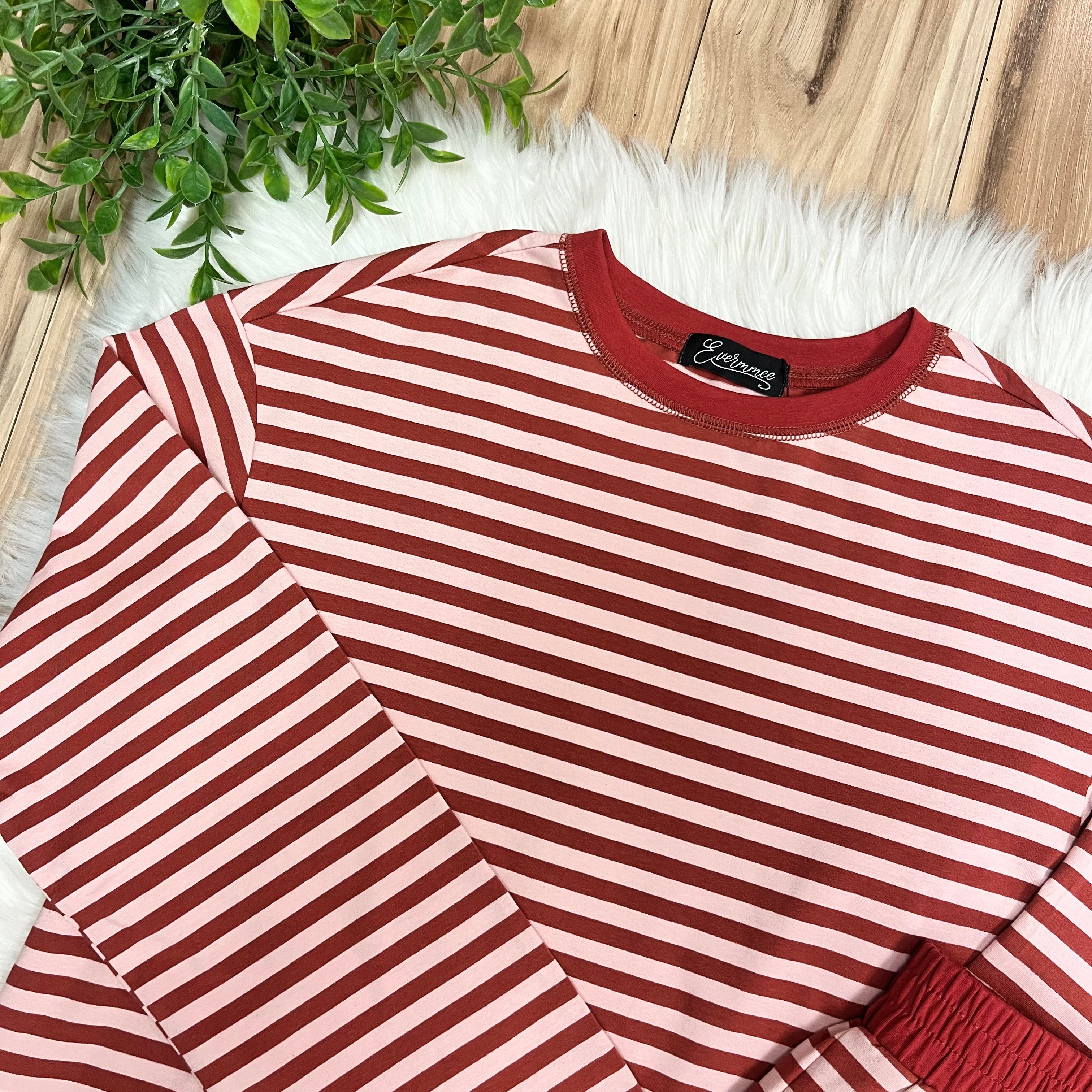Women’s Burgundy Stripe Short Set