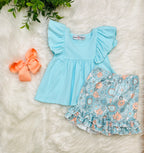 Girl’s Light Blue and Coral Short Outfit