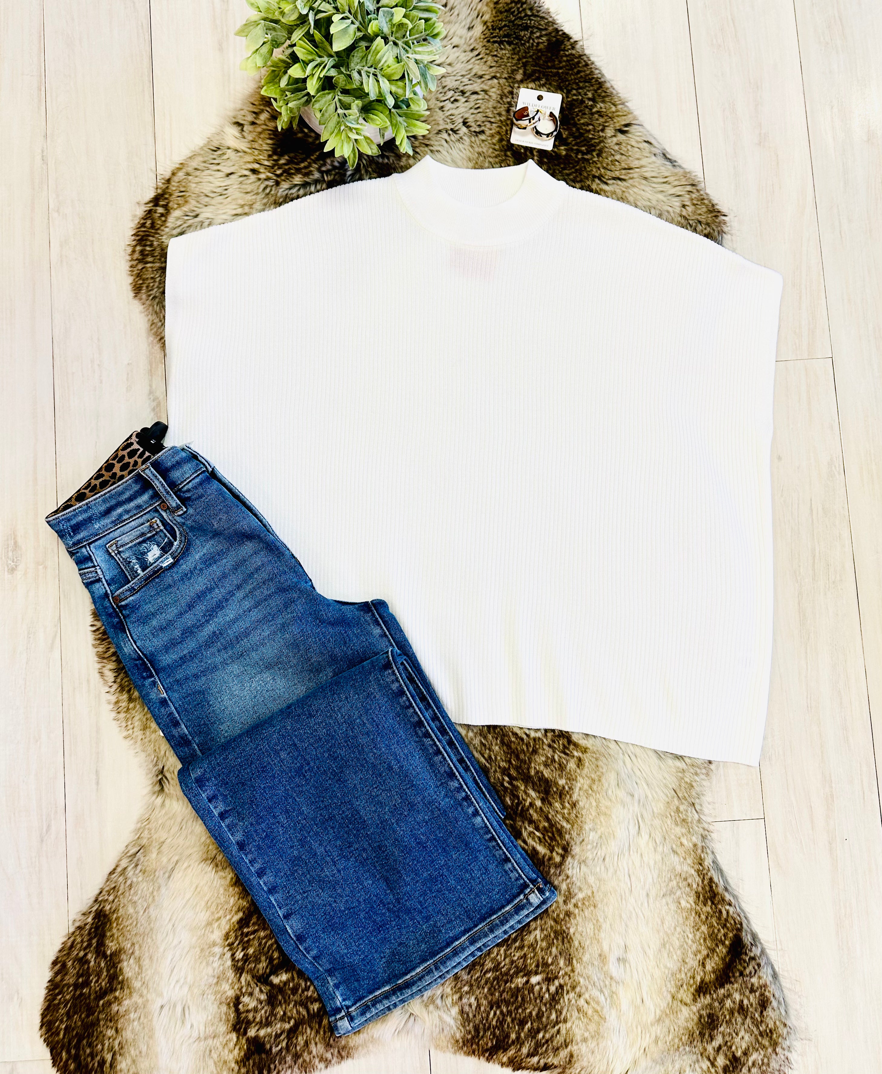 Women’s White Mock Neck Top oversized