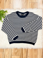 Women’s Stripe Navy & Grey Relaxed Sweater Top by Blu Pepper- Loose Fit