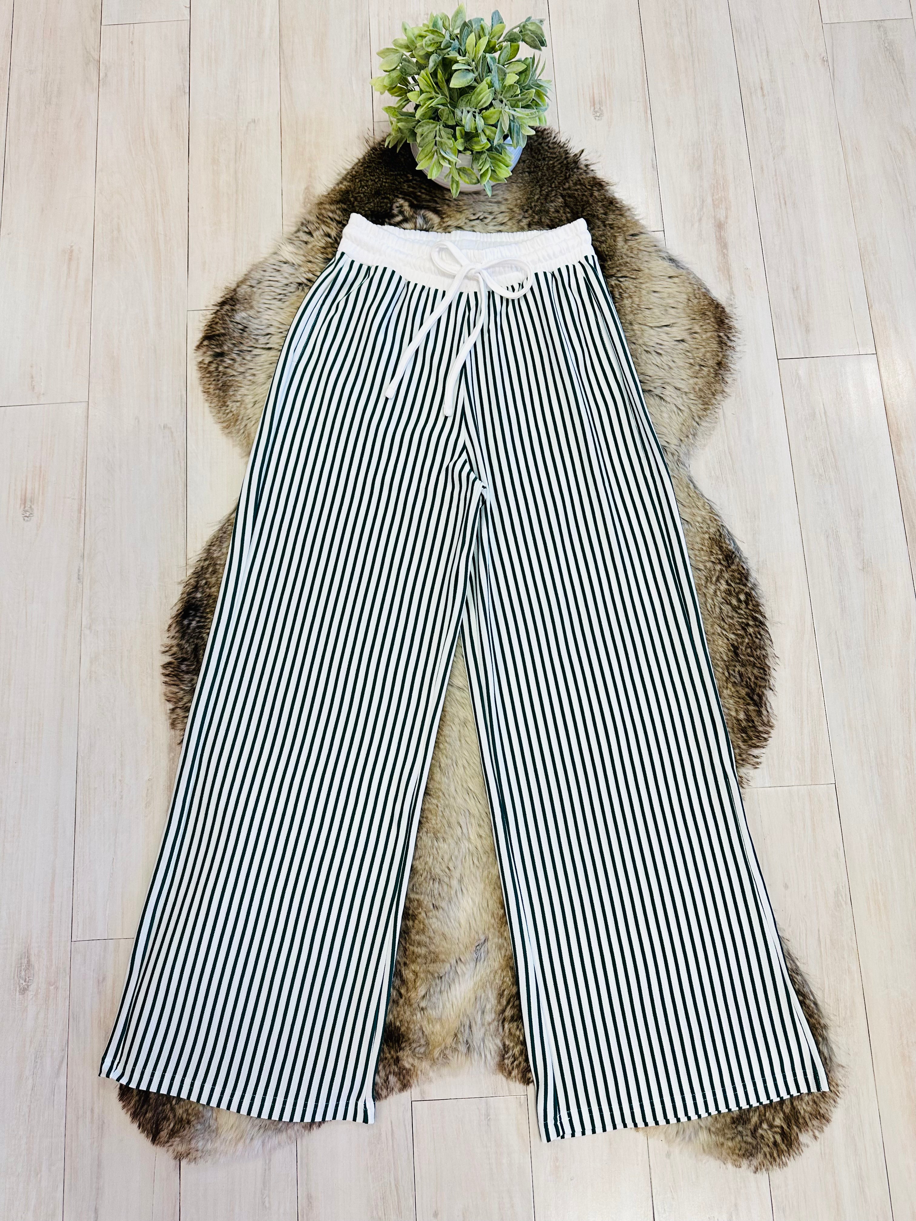 Stained Women’s Zenana Dark Green Striped Collared Set