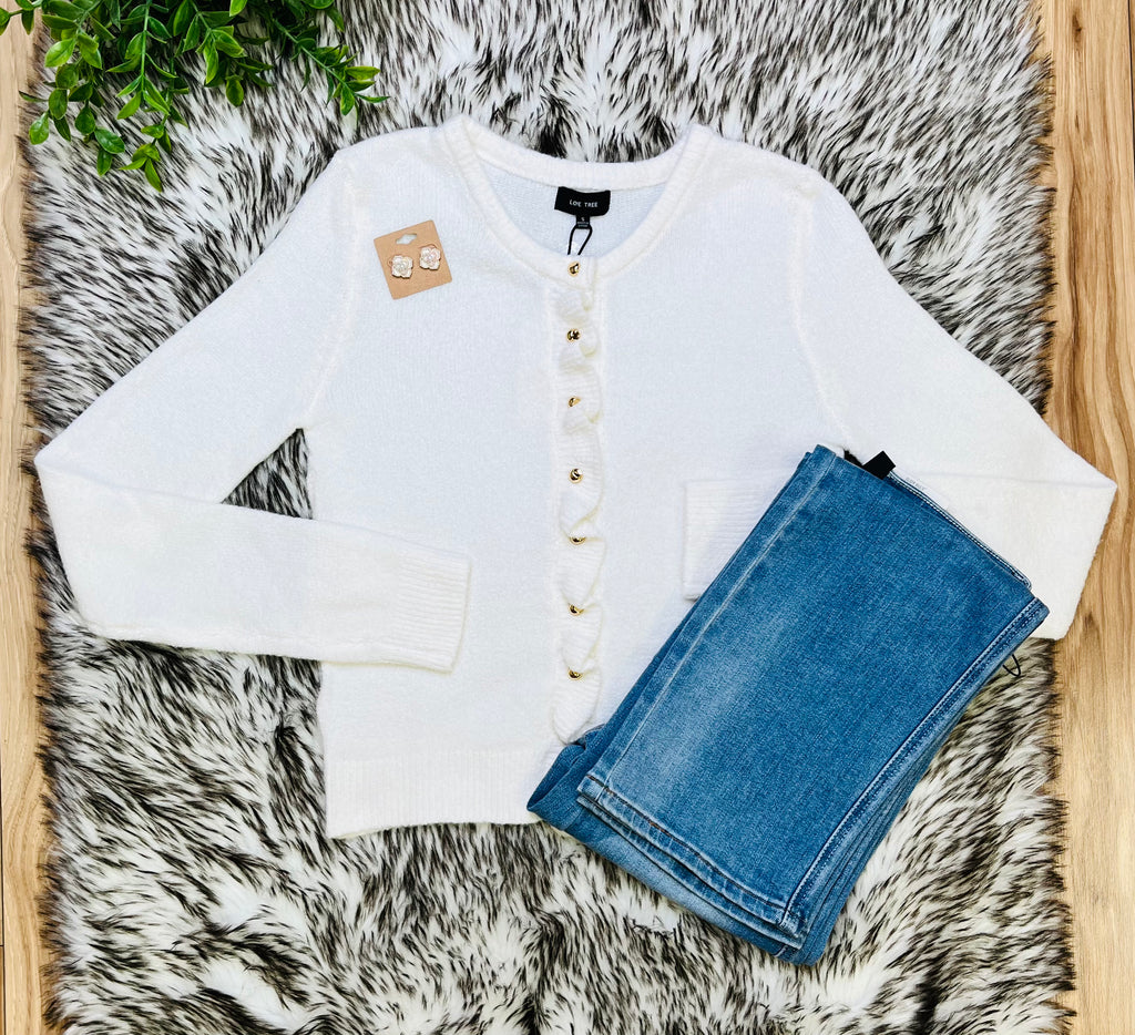 Women’s Love Tree Ivory Gold Button Up Sweater Top- True to Size