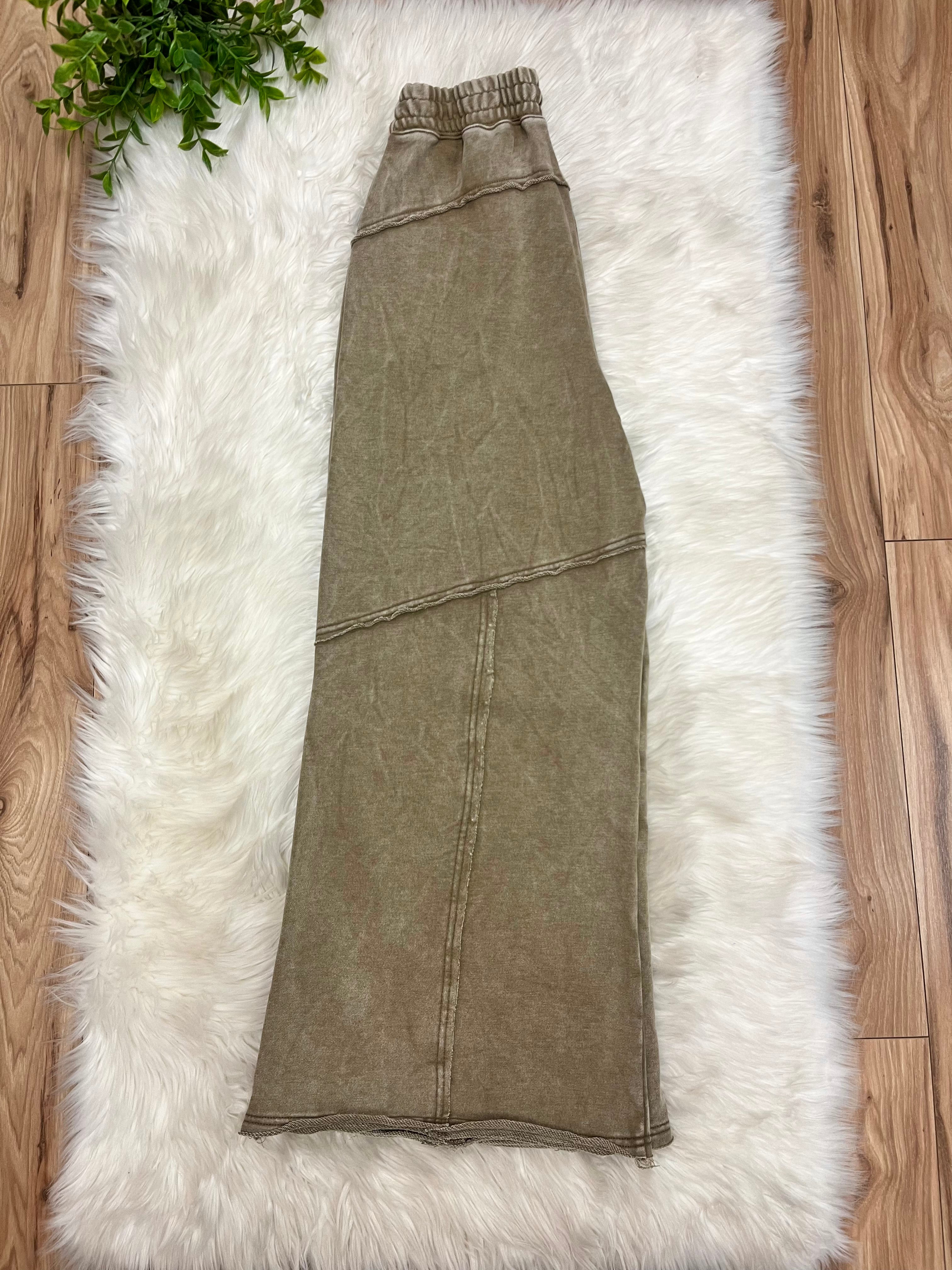 Women’s Zenana Mocha Brown Wide Leg Acid Wash Pants- Oversized