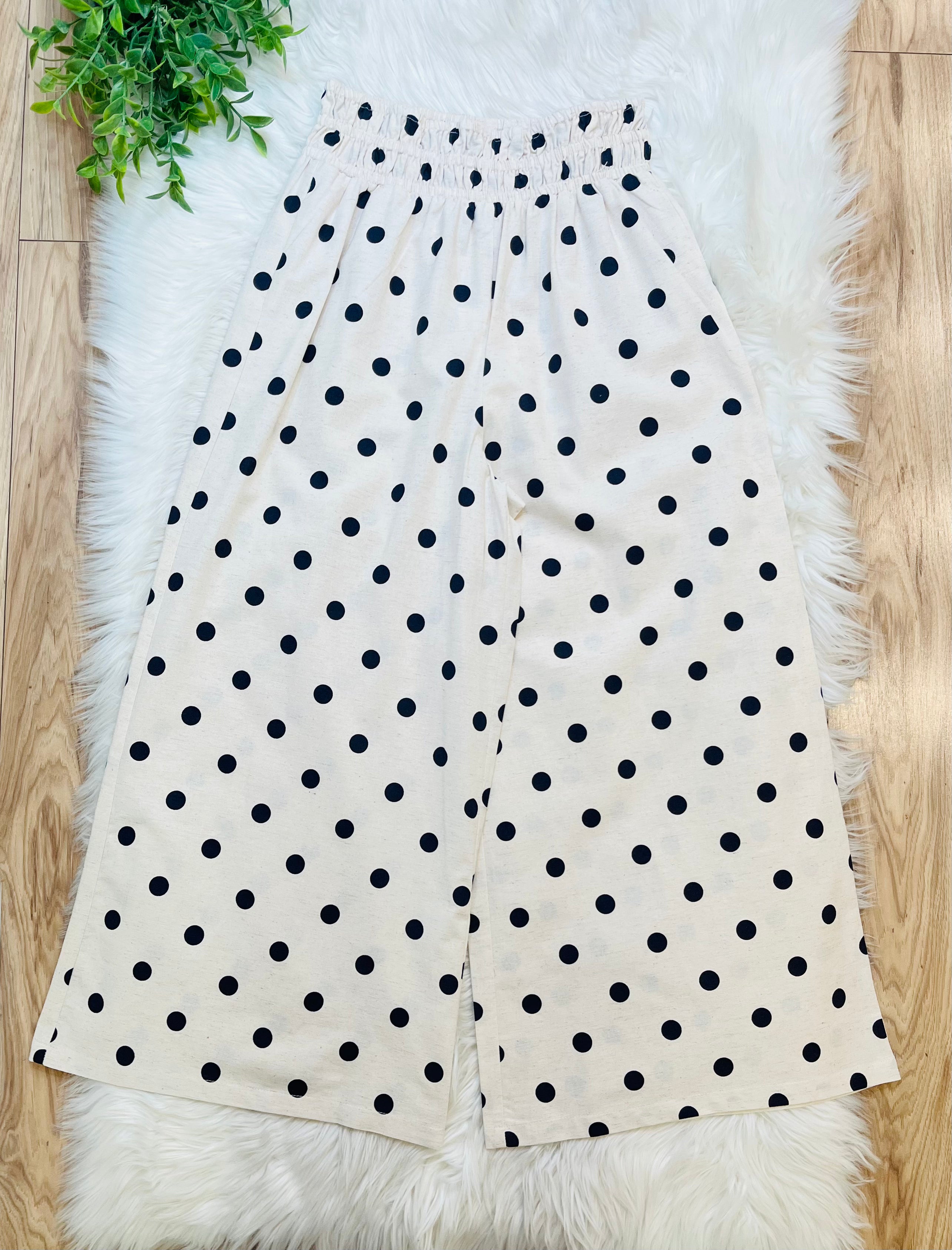 Women’s Navy Polka Dot Linen Pants