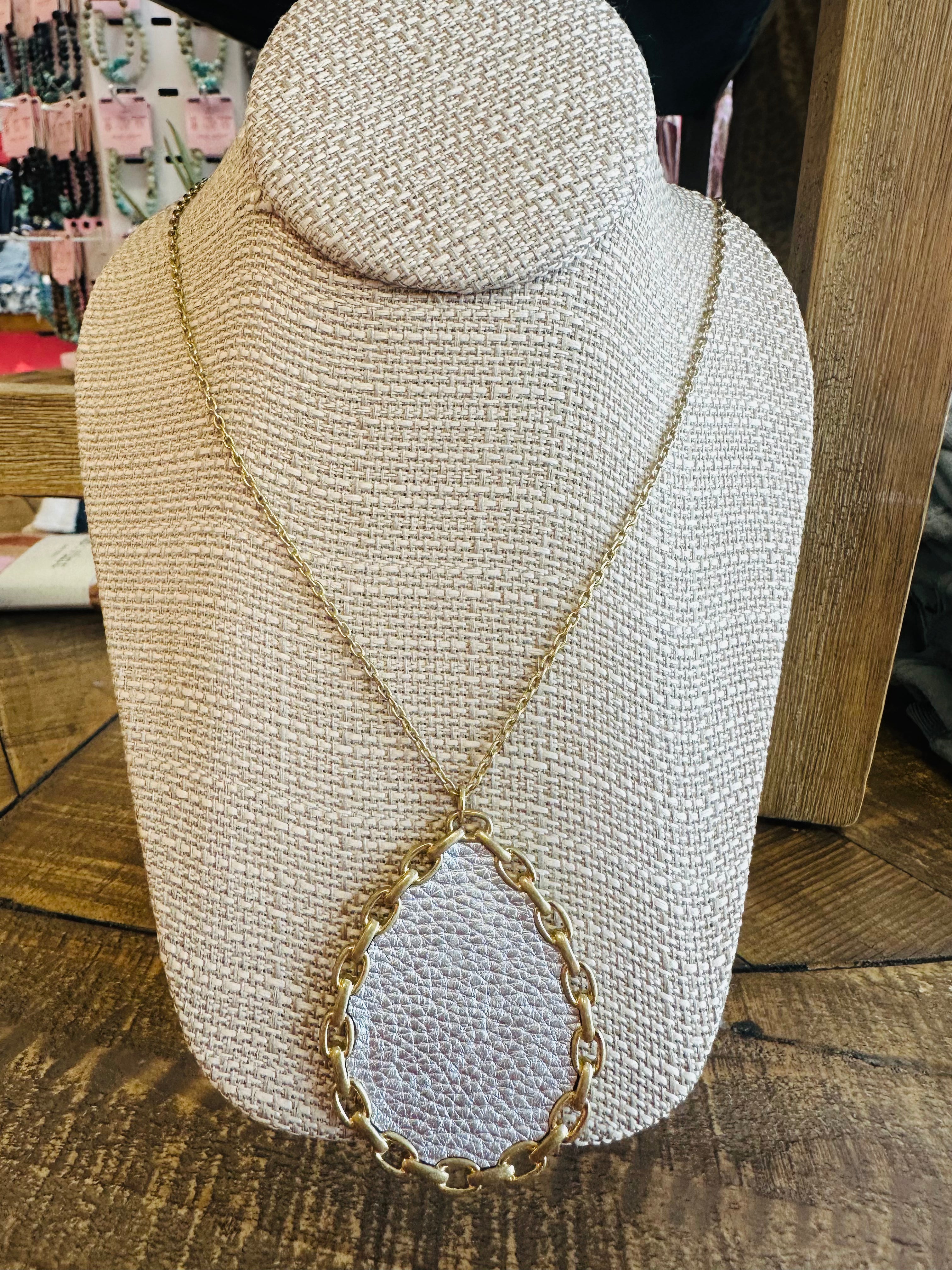 Women’s Gold and Silver Pennant Dangling Necklace