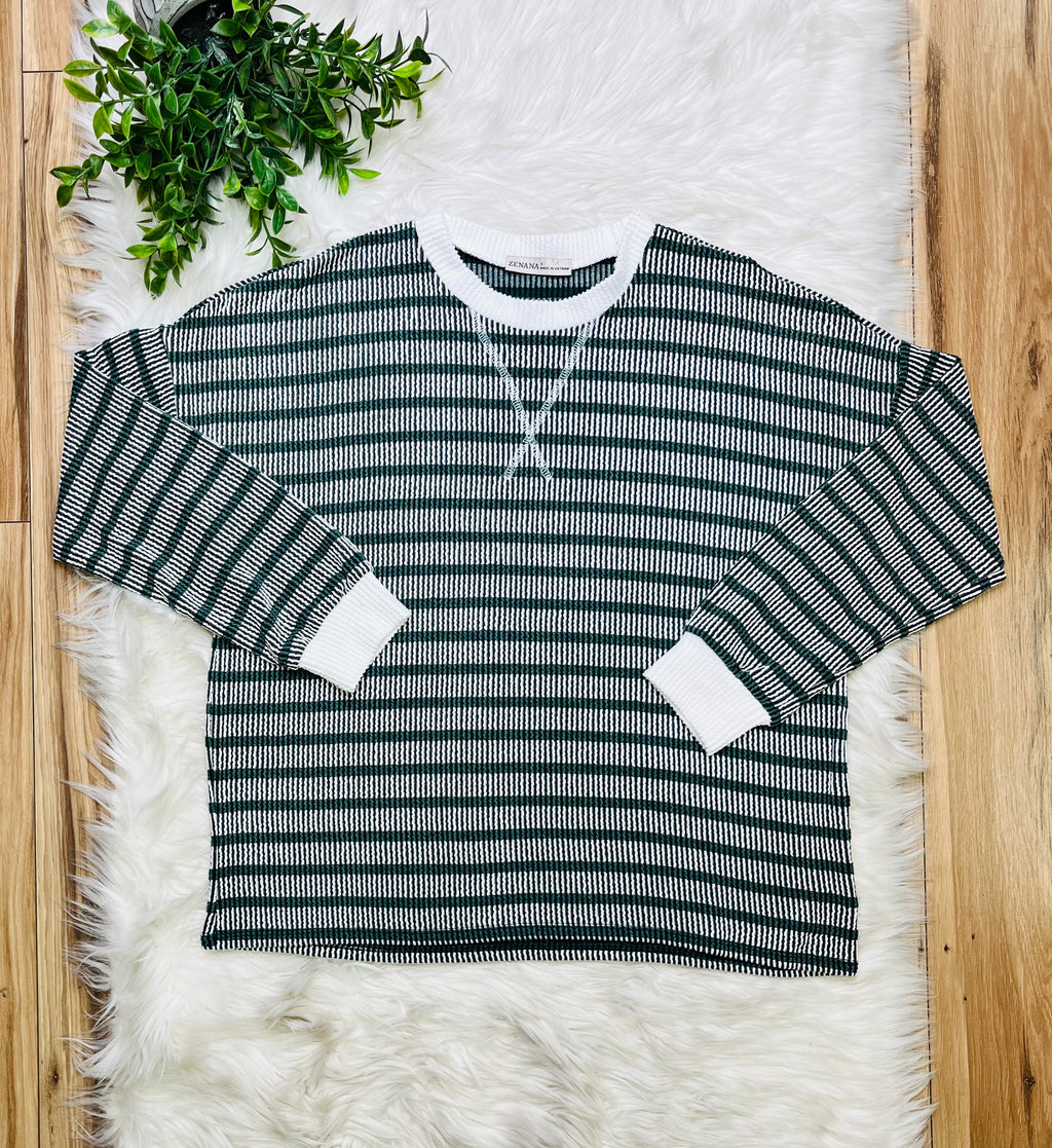 Women’s Zenana Hunter Green Striped Ribbed Pant Set
