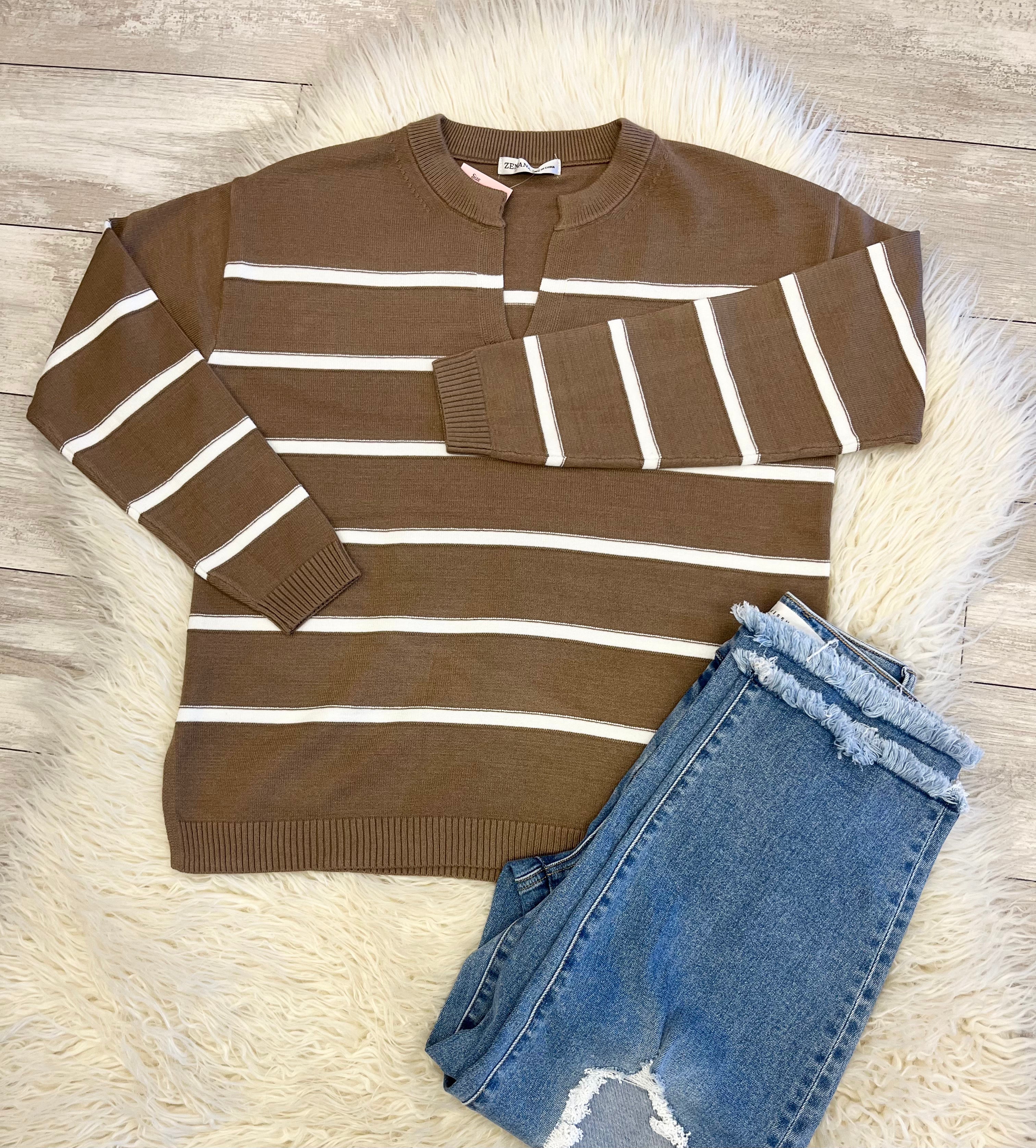 Women’s Zenana Trinity V-Neck Sweater In Mocha -True to Size