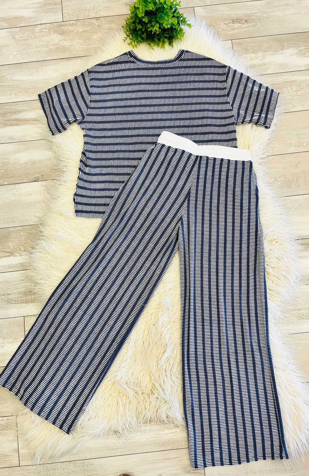 Women’s Zenana Navy Ribbed Drop - Shoulder Two Piece Set