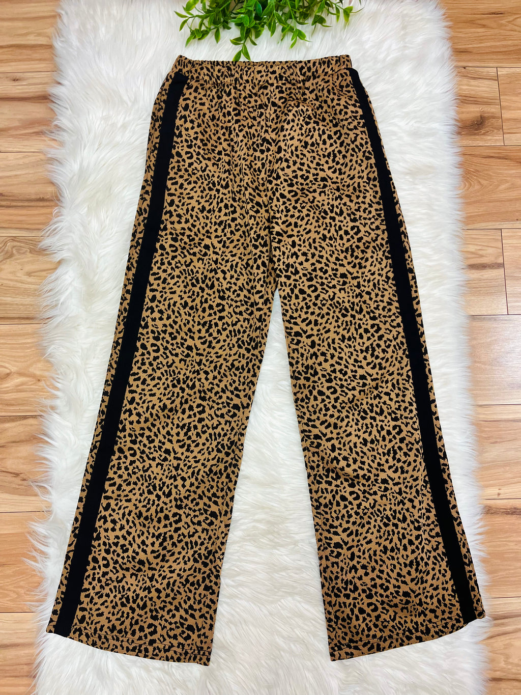 Women’s Anniewear Cheetah Print Pants with Black Stripe Detail- True to Size