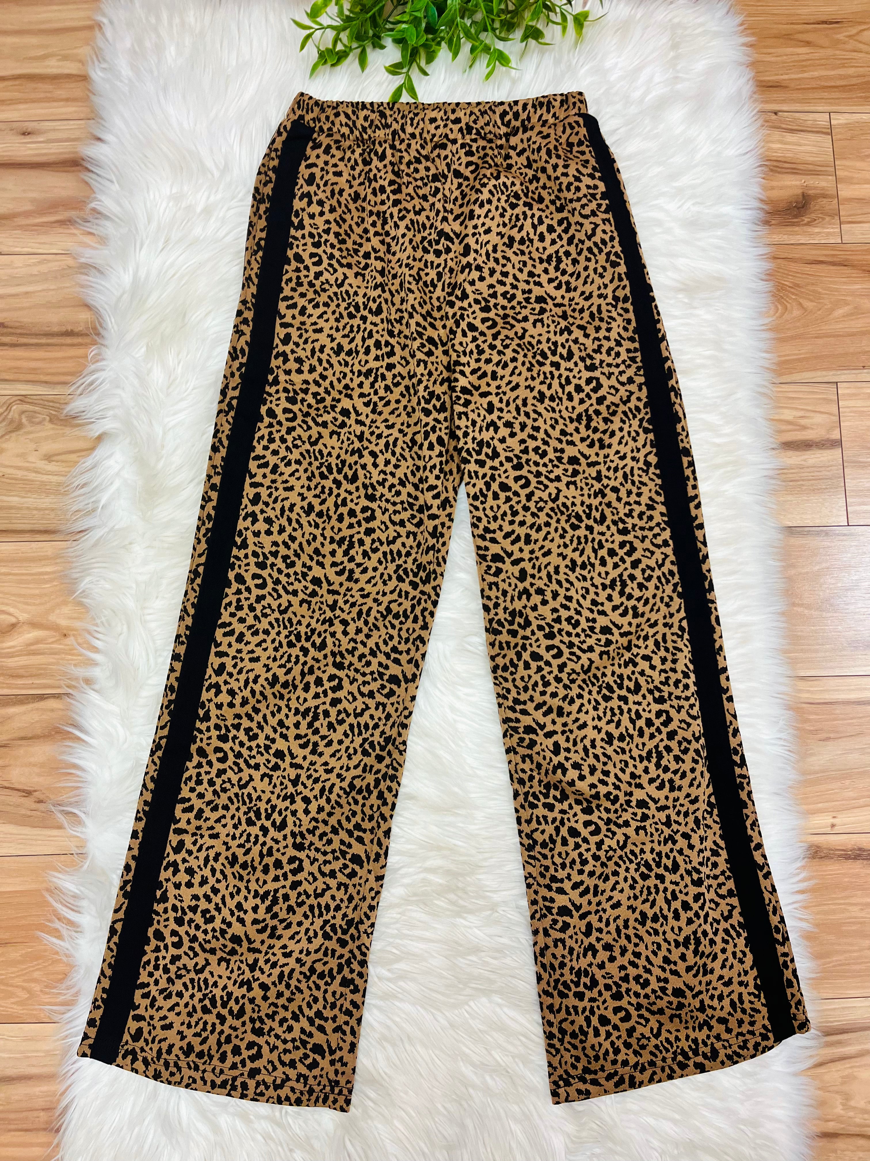 Women’s Anniewear Cheetah Print Pants with Black Stripe Detail- True to Size