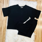 Women’s Black Ribbed Top and Drawstring Pant Set