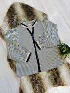Women’s Black Stripe Button Down Long Sleeve Top by Jodifl- True to Size