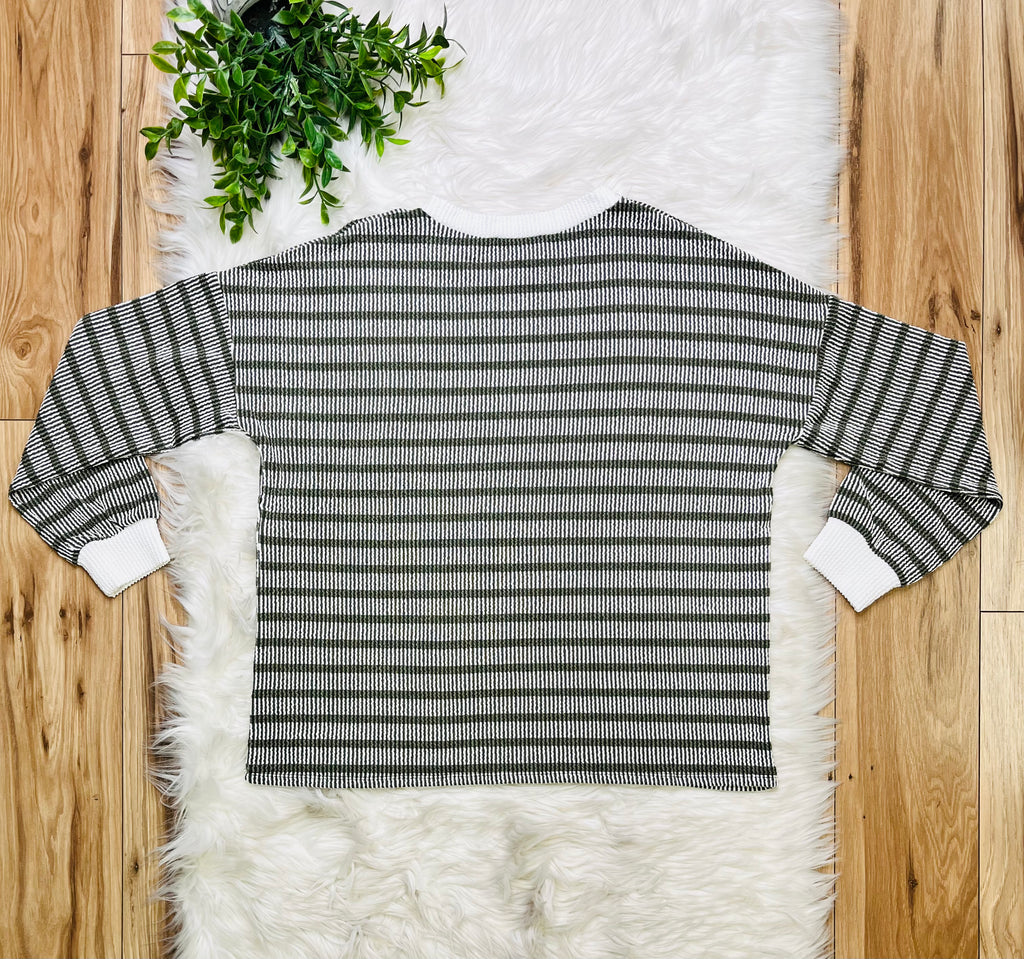 Women’s Zenana Olive Striped Ribbed Pant Set