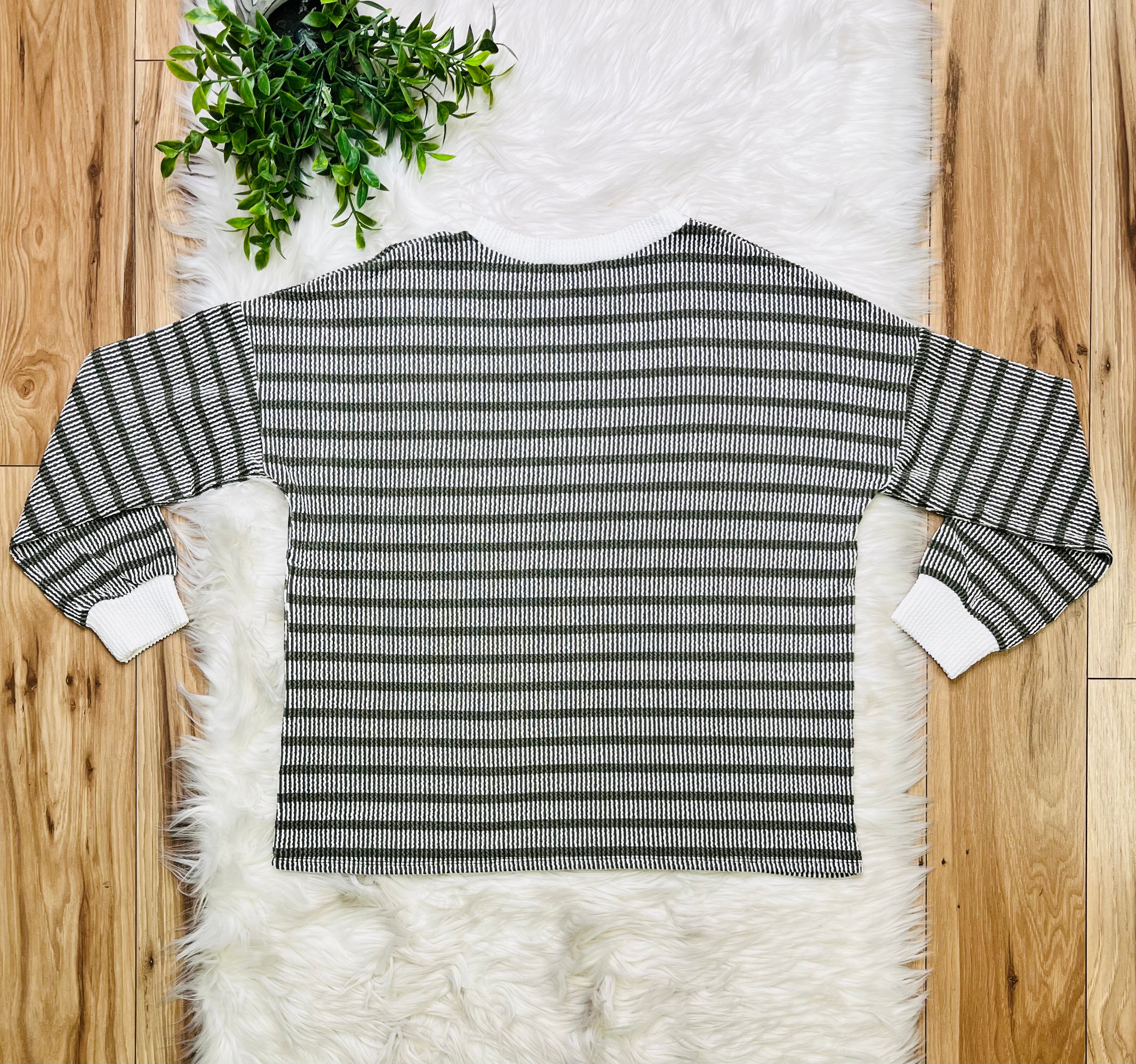 Women’s Zenana Olive Striped Ribbed Pant Set
