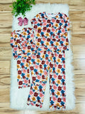 Girl’s Fall Floral Pant Outfit with Scalloped Trim