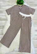 Women’s Zenana Brown Ribbed Drop - Shoulder Two Piece Set