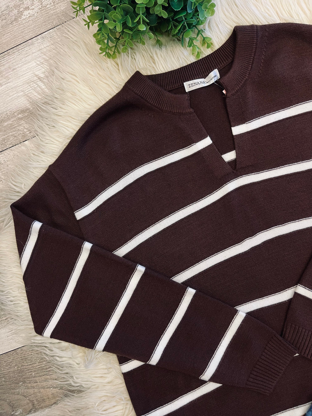 Women’s Zenana Trinity V-Neck Sweater In Chocolate - True to Size