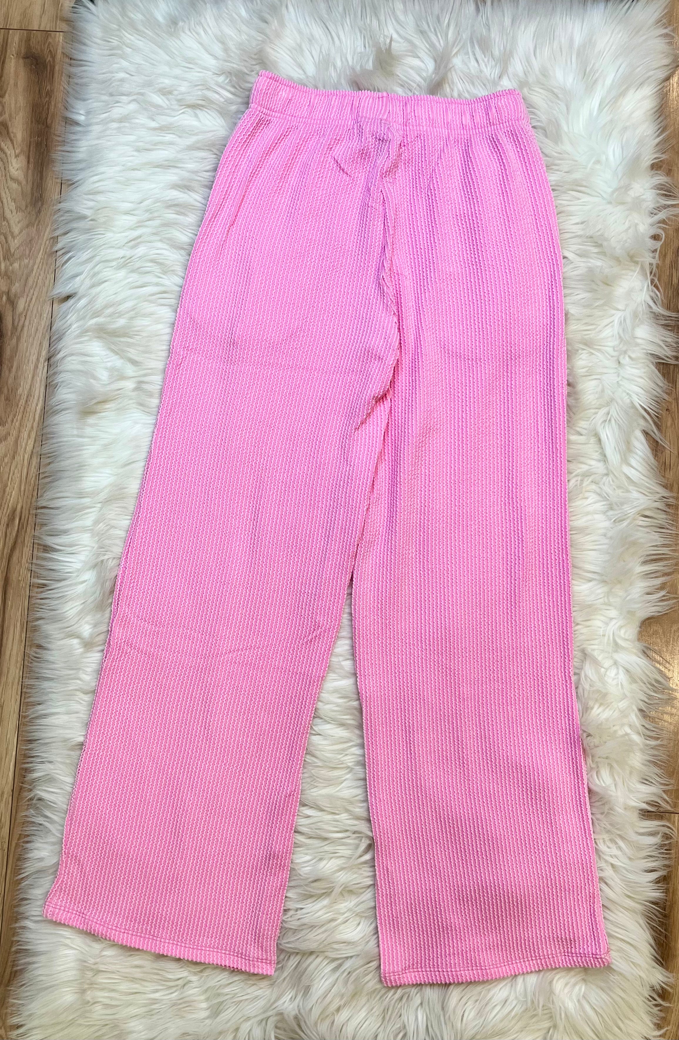 Women’s Ribbed Top and Drawstring Pant Set in Light Pink