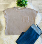 Women’s Zenana Soft Waffle Knit Pocket Top In Ash Mocha - Oversized
