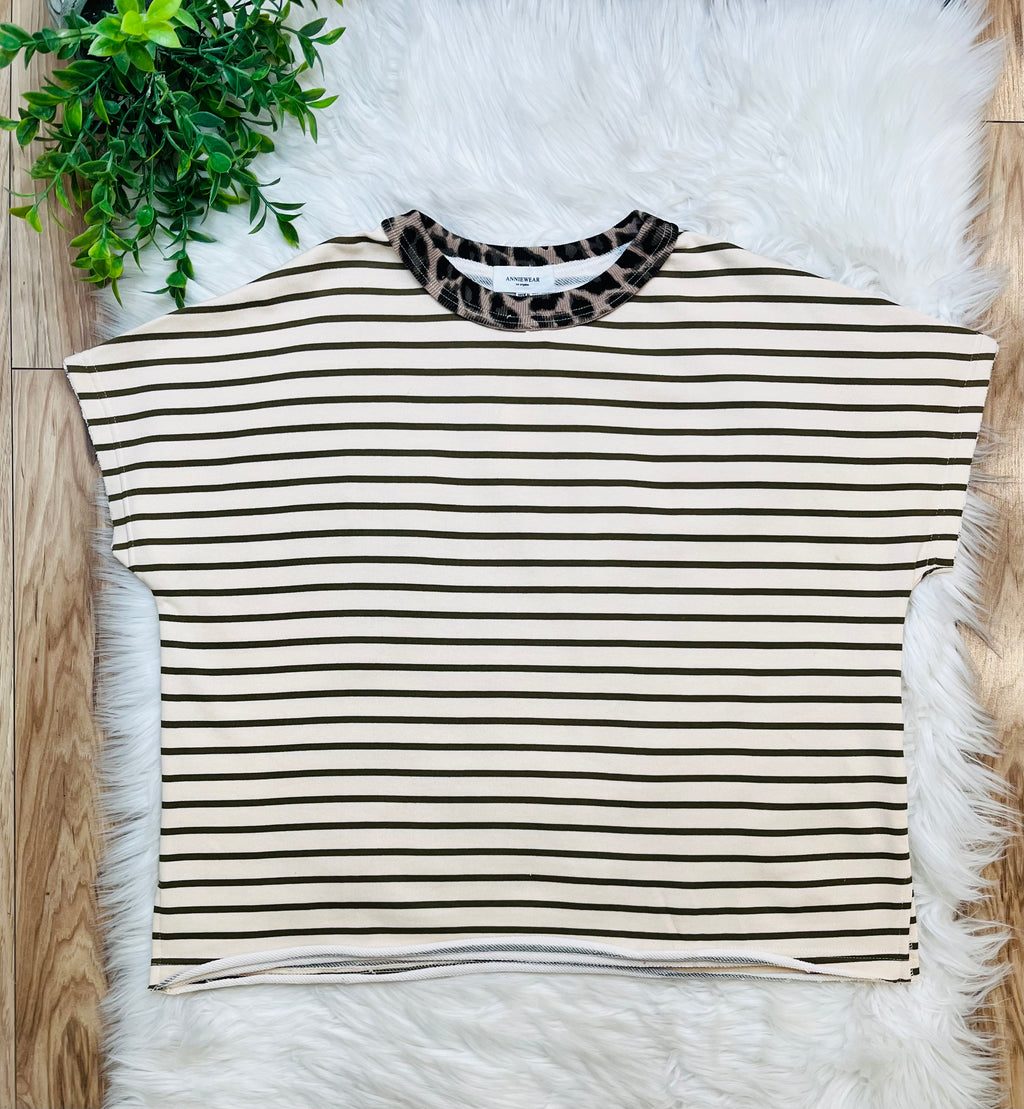 Women’s Leopard Detail Striped Top