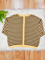 Women’s Stripe Brown & Yellow Relaxed Sweater Top by Blu Pepper- Loose Fit
