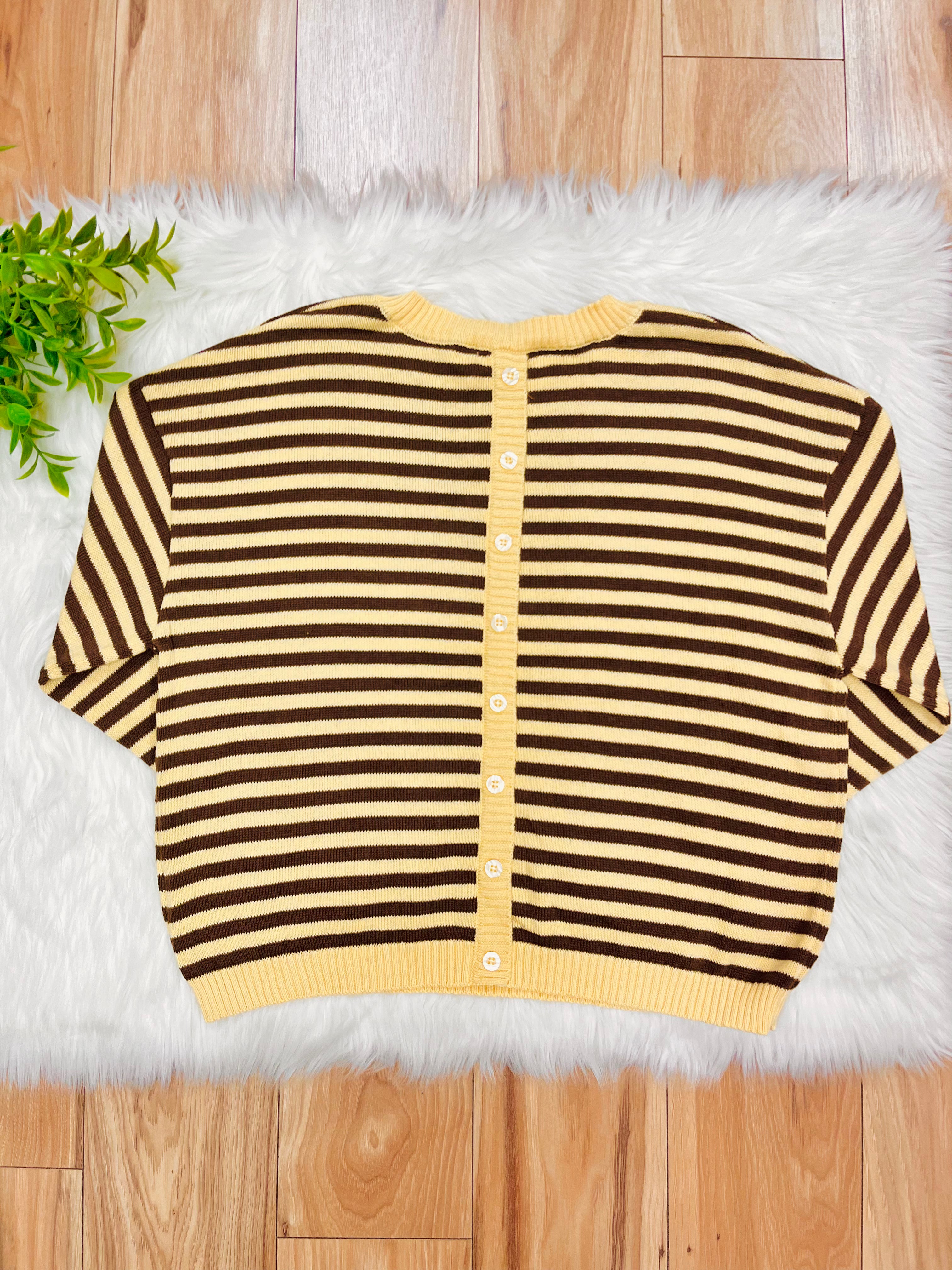 Women’s Stripe Brown & Yellow Relaxed Sweater Top by Blu Pepper- Loose Fit