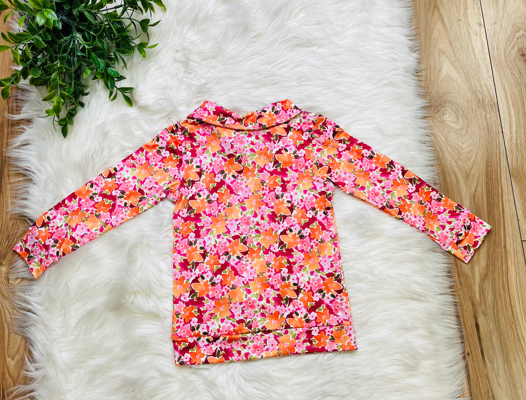 Girl’s Bright Floral Half Zip Outfit Set