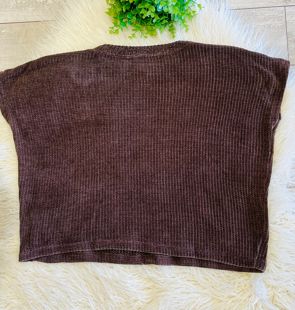 Women’s Zenana Soft Waffle Knit Pocket Top In Chocolate Brown - Oversized