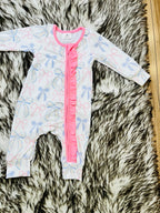 Girl’s Pink and Blue Bow Zipper Romper