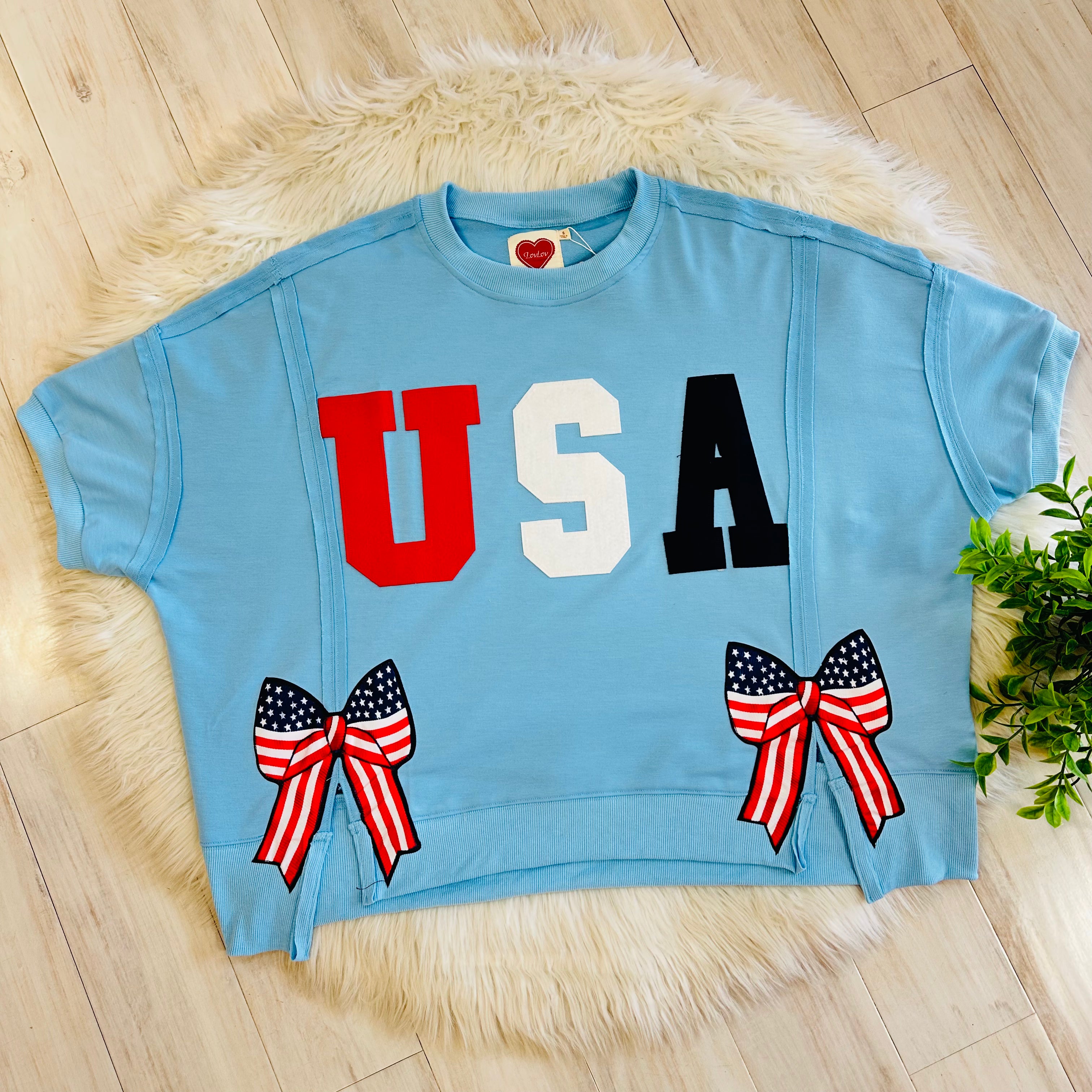 Women’s Blue 4th of July Patch Pullover Top