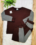 Women’s Very J Brown and Seafoam Stripe Detail Pant Set