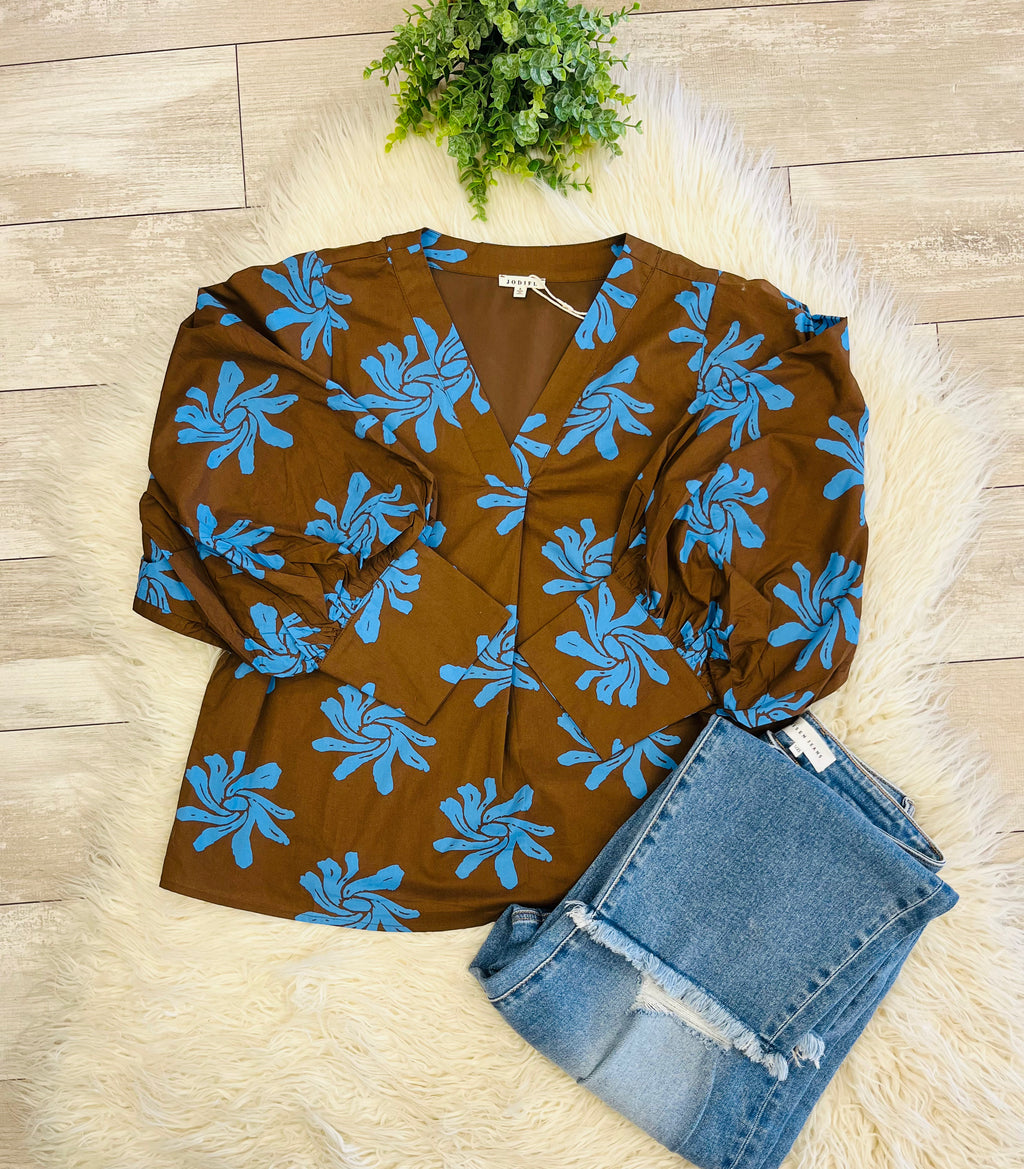 Women’s Jodifl Brown & Blue Floral Top - True to size