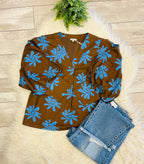 Women’s Jodifl Brown & Blue Floral Top - True to size