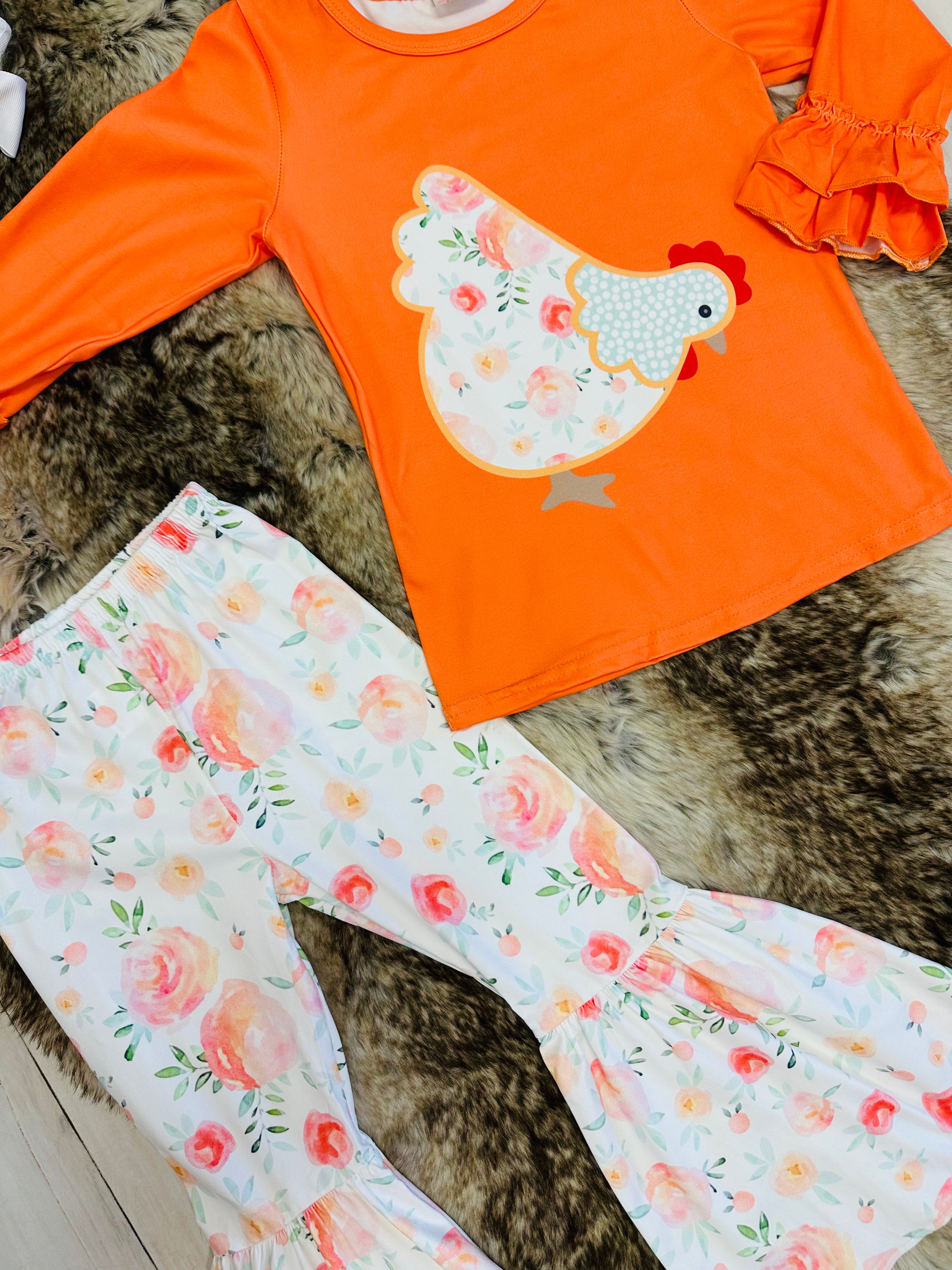 Girls Orange Chicken Floral Outfit